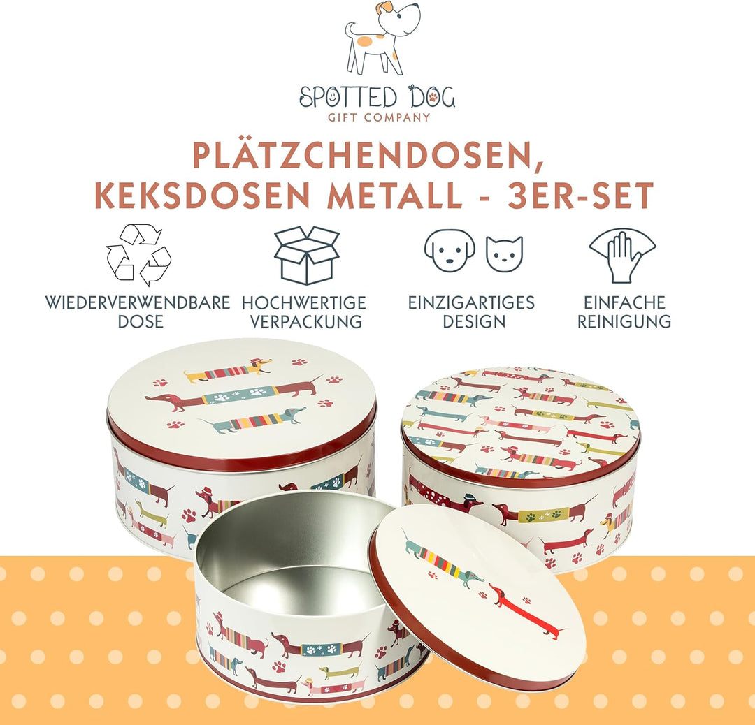 SPOTTED DOG GIFT COMPANY Keksdose Metall, Plätzchendose Set, Gebäckdose Rund - Klein Mittel Gross mi