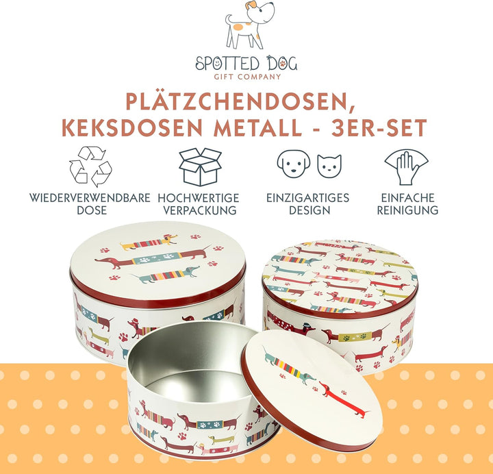 SPOTTED DOG GIFT COMPANY Keksdose Metall, Plätzchendose Set, Gebäckdose Rund - Klein Mittel Gross mi