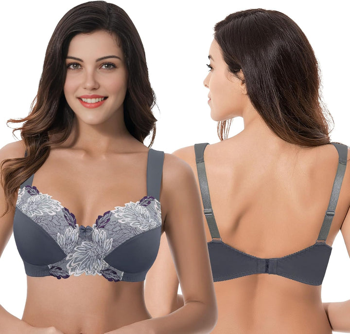 Curve Muse Damen Übergrösse Minimizer Kabellos Ungefütterter BH mit Stickspitze-2er Pack 75C Butterm