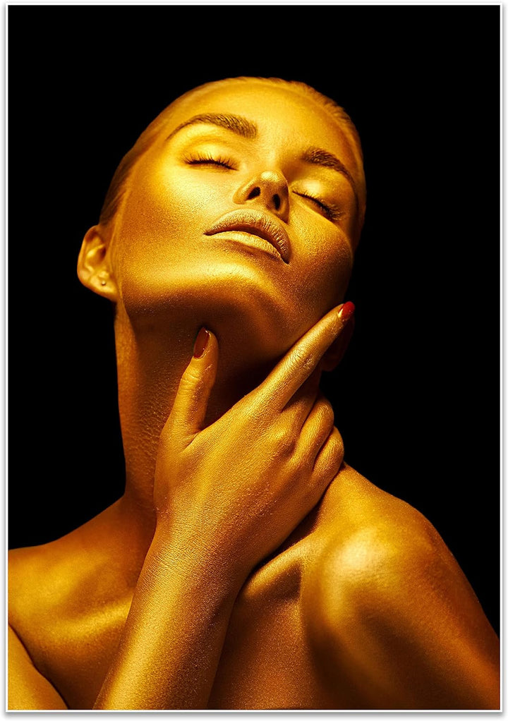 wandmotiv24 Poster als Wanddeko, Grösse 100x70cm, Gold Collection, Frau in Gold, rote Nägel, Edel, G