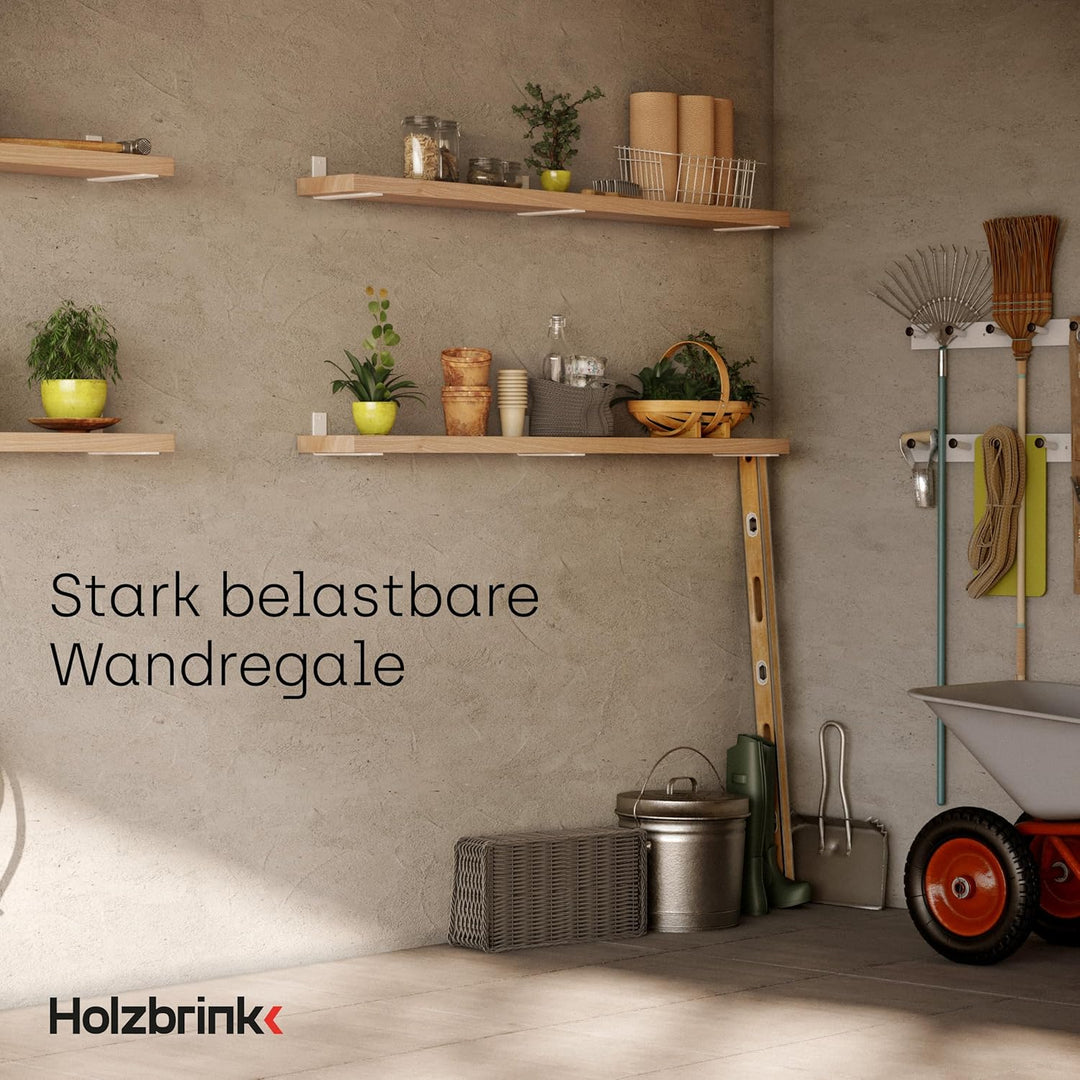HOLZBRINK Regalträger Metall Regalhalter für Wandregal, Regalwinkel, weiss 250x100x40 mm, 6 Stück, H