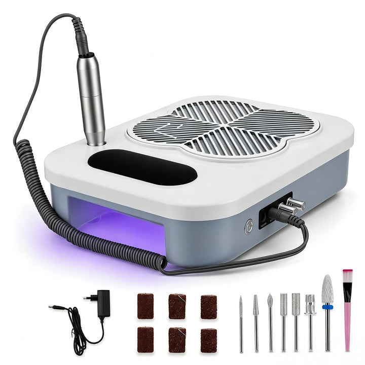 3-in-1 Nagelfräser mit UV Nagellampe &amp; Staubabsaugung, Stufenloses Getriebe | Elektrische Nagelschle