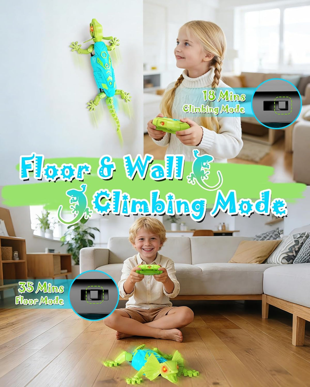 Gecko Wandflitzer - Ferngesteuerter Eidechse Spielzeug Kinder RC Roboter mit Leuchtende Augen, Aufla