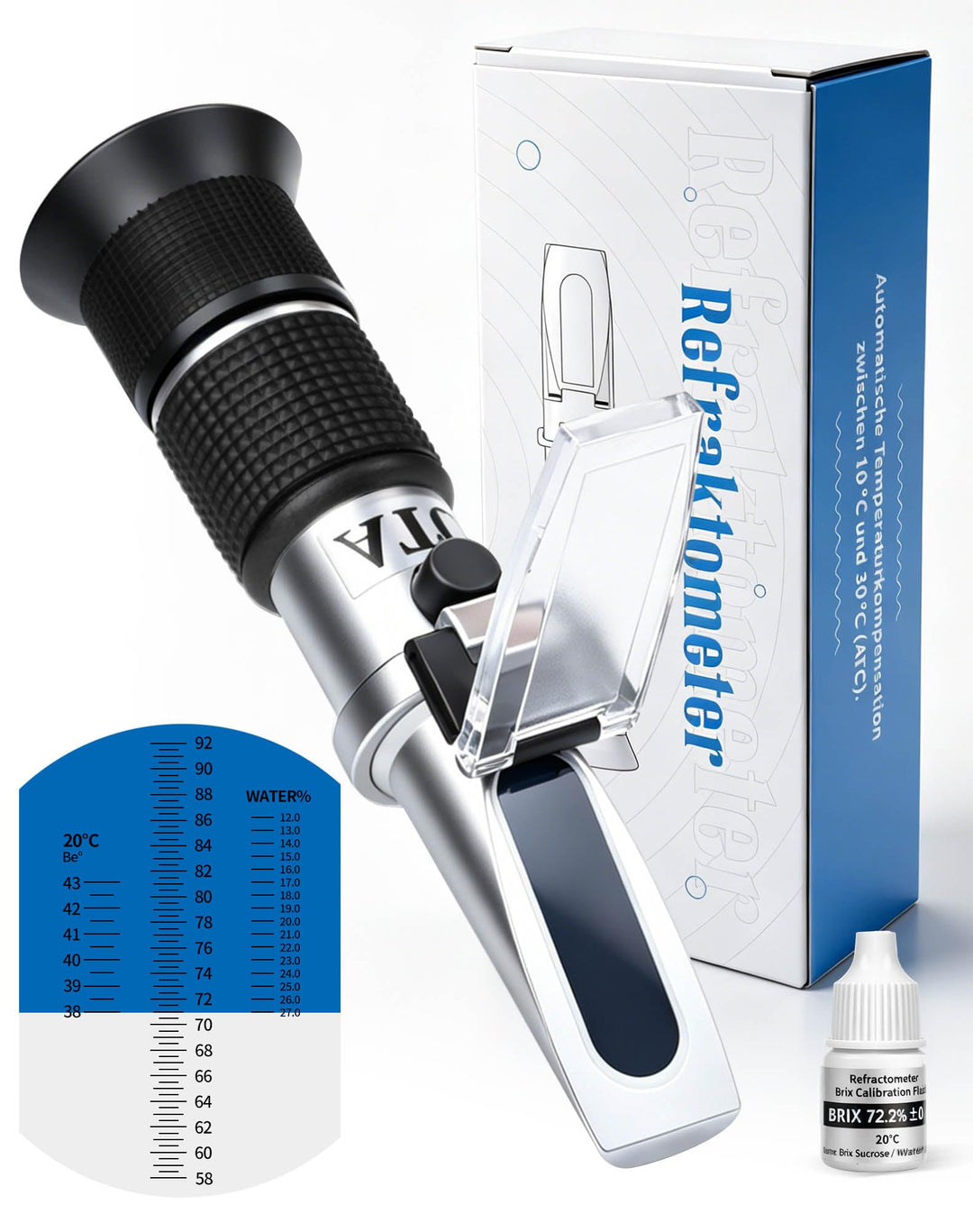 LAOYE 3IN1 Refraktometer Honig Wassergehalt 12-27% Brix 58–92% Baumé 38-43°Bé Imker Refraktometer Ho