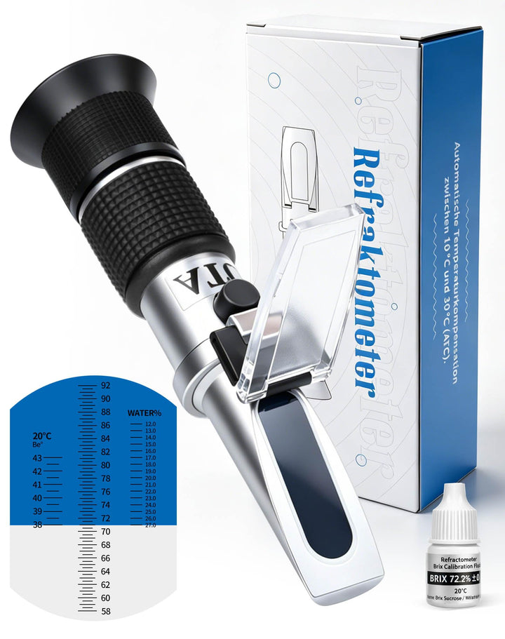 LAOYE 3IN1 Refraktometer Honig Wassergehalt 12-27% Brix 58–92% Baumé 38-43°Bé Imker Refraktometer Ho