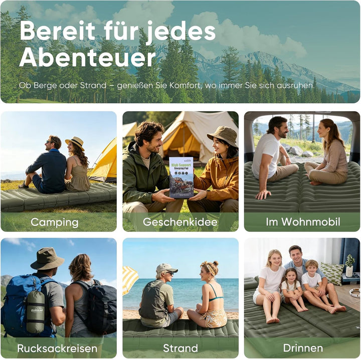 Elegear Isomatte Camping, 14CM Verdicktes Aufblasbare Luftmatratze mit Fusspumpe, Strapazierfähiges