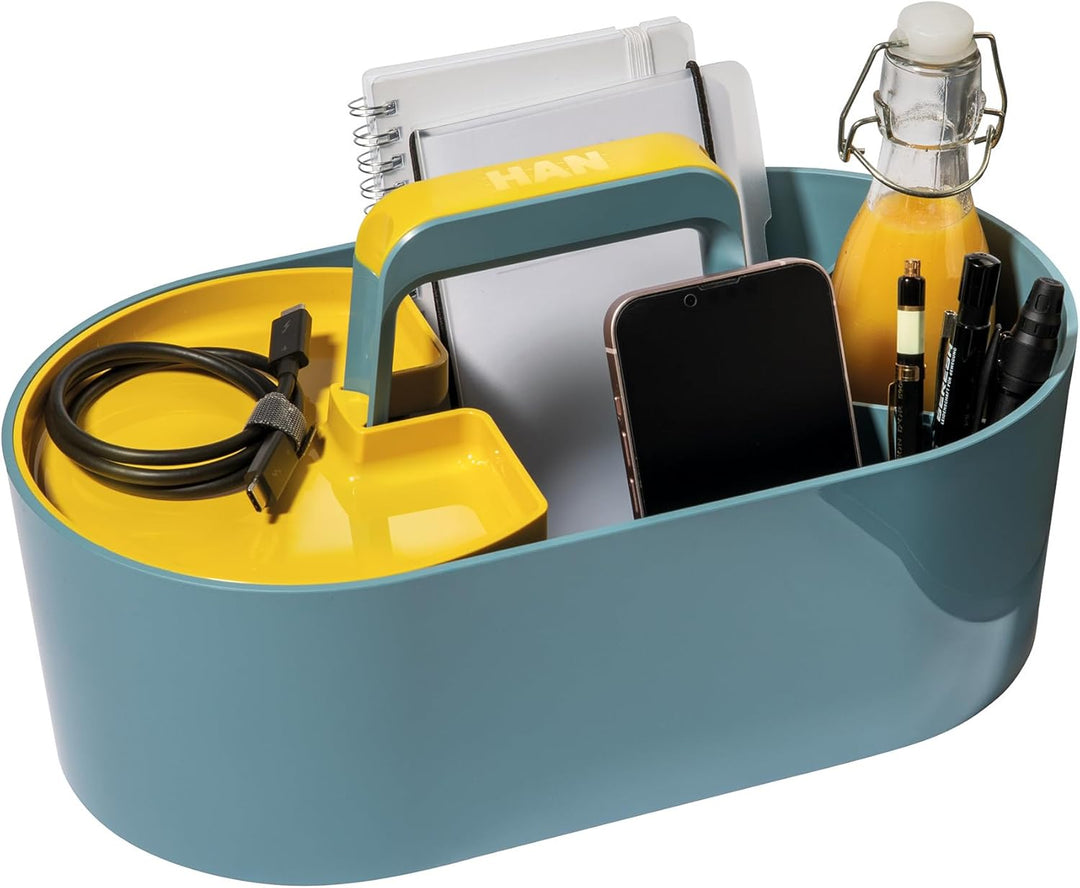HAN Toolbox LOFT Kunststoffkorb mit Griff, 4 Fächer Schreibtischkorb, Reinigungskorb, Bastelkorb, Au