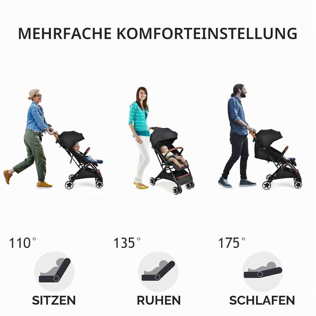 LIFEZEAL Kinderwagen Klappbar, Babywagen Klappbar mit Sonnenschutz, Reisebuggy mit Rückenlehne &amp; Ver