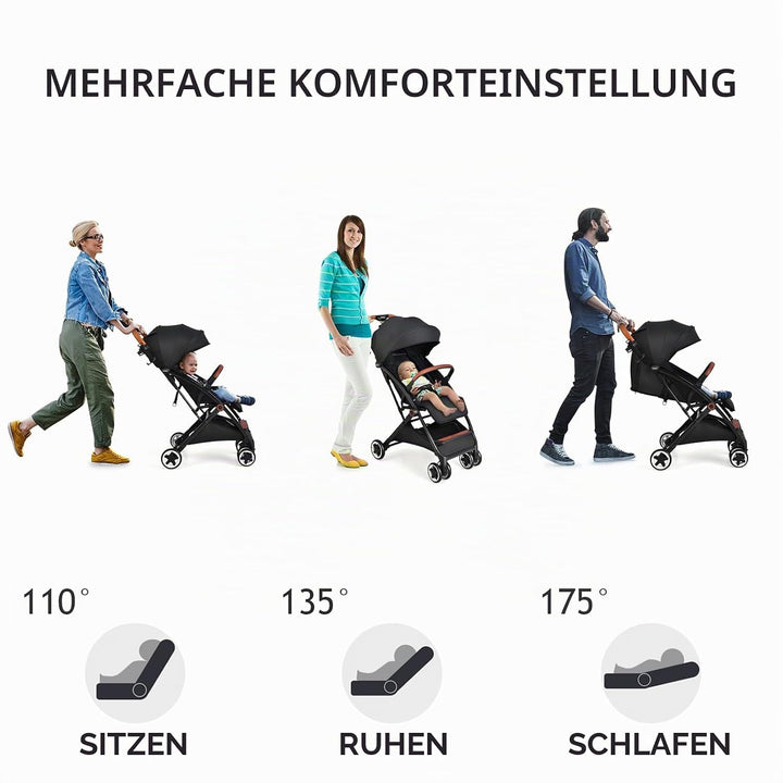 LIFEZEAL Kinderwagen Klappbar, Babywagen Klappbar mit Sonnenschutz, Reisebuggy mit Rückenlehne &amp; Ver
