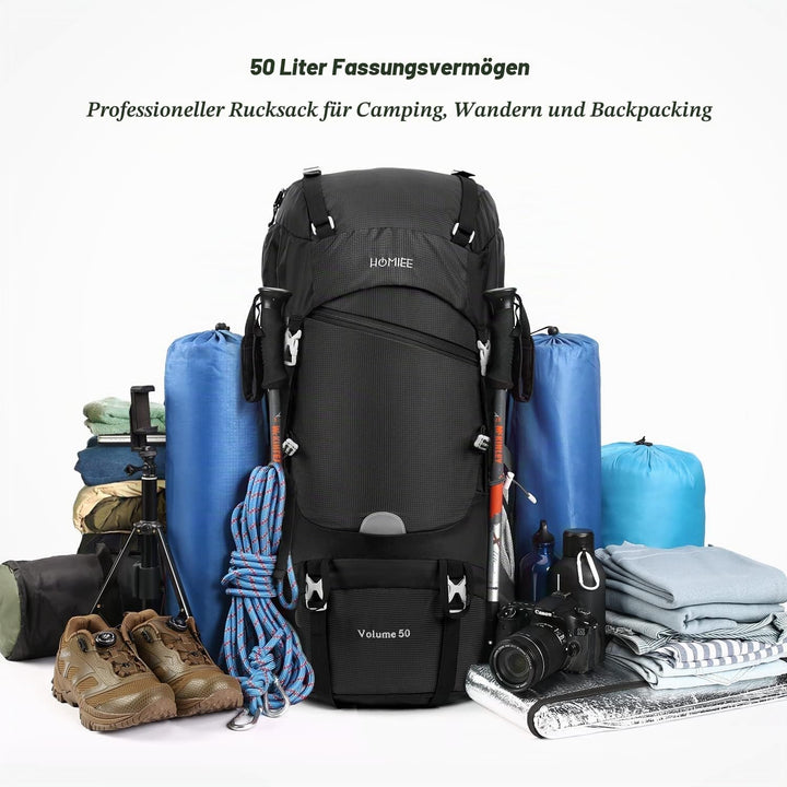 HOMIEE Wanderrucksack 50L, Herren Damen Wasserdichter Trekkingrucksack Reiserucksack Outdoor Wandern