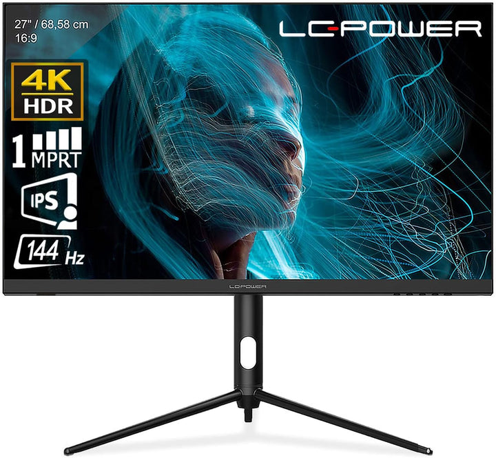LC-POWER 27 Zoll 4K Ultra HD 144Hz Gaming Monitor, 3840 x 2160, IPS Panel, HDR 400, Adaptive Sync, s