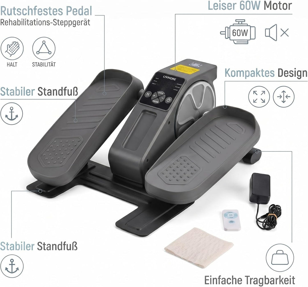 LIVMORE Elektro Fitness Stepper, Magnetischer Widerstand, LCD Display, Fernbedienung, Anti Rutsch Pe
