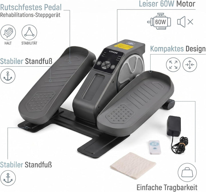 LIVMORE Elektro Fitness Stepper, Magnetischer Widerstand, LCD Display, Fernbedienung, Anti Rutsch Pe