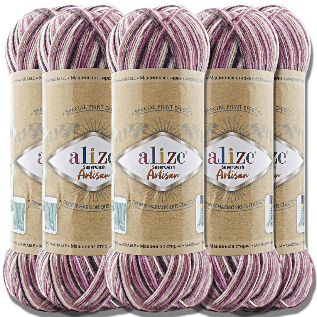 Alize 5x 100g Superwash Artisan Türkische Premium Sockenwolle Wolle 75% SW Wool - 25% Polyamide Hand