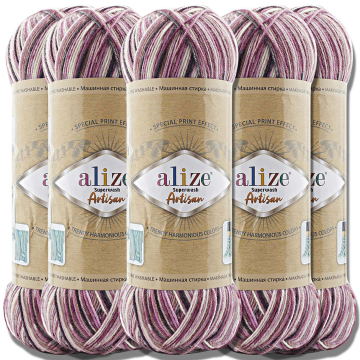 Alize 5x 100g Superwash Artisan Türkische Premium Sockenwolle Wolle 75% SW Wool - 25% Polyamide Hand