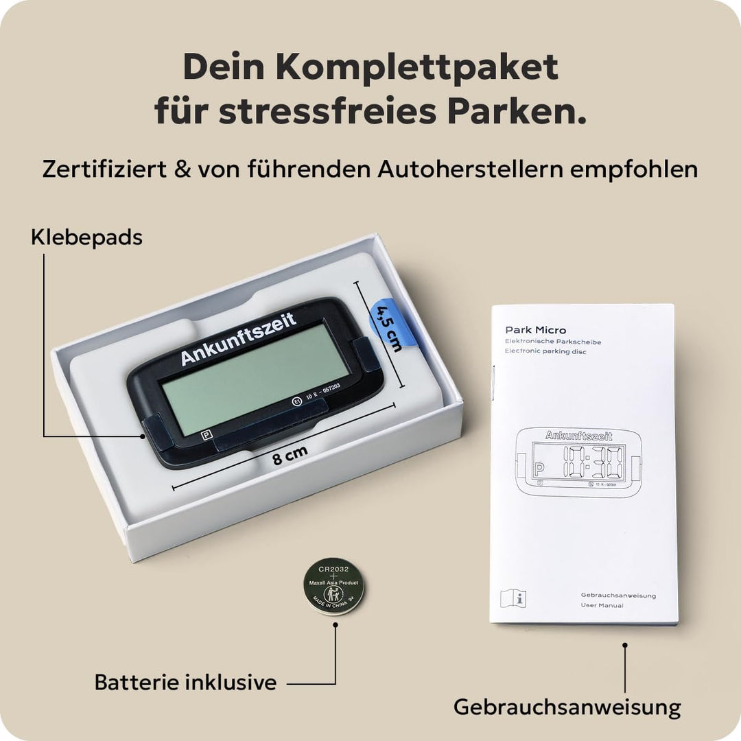 Needit elektronische Parkscheibe Park Micro I die weltweit dünnste automatische Parkscheibe mit KBA-