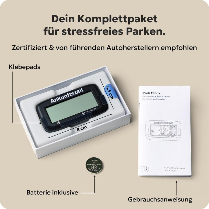Needit elektronische Parkscheibe Park Micro I die weltweit dünnste automatische Parkscheibe mit KBA-