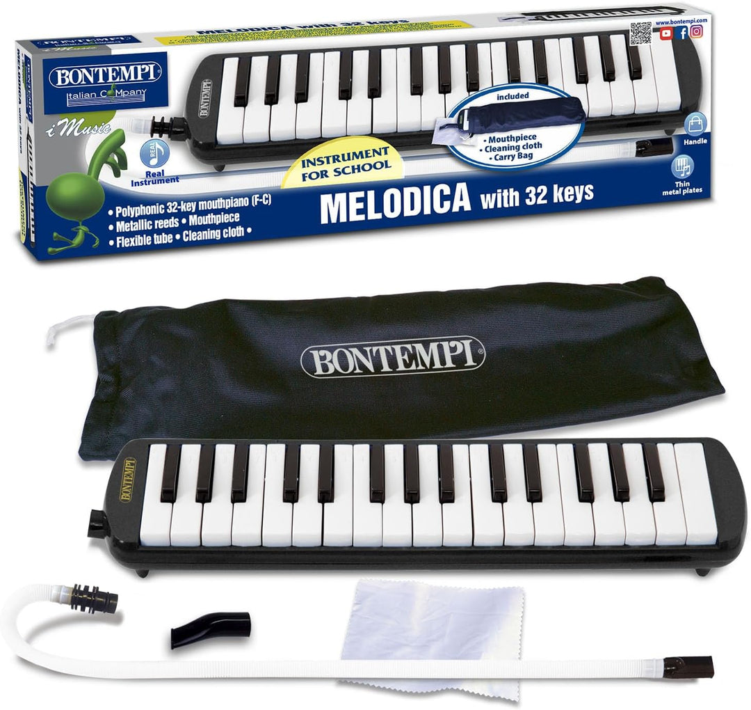 Bontempi 33 3250 - Blasharmonika 32 Tasten mit Metal tonzugen Schwarz/Weiss, Schwarz/Weiß