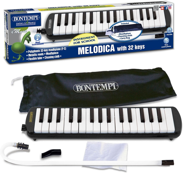 Bontempi 33 3250 - Blasharmonika 32 Tasten mit Metal tonzugen Schwarz/Weiss, Schwarz/Weiß