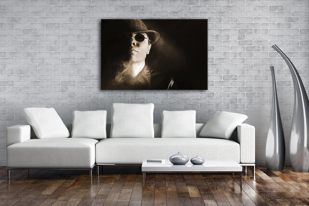 deyoli Gangster mit retro Brille Format: 80x60 Effekt: Sepia als Leinwand, Motiv fertig gerahmt auf