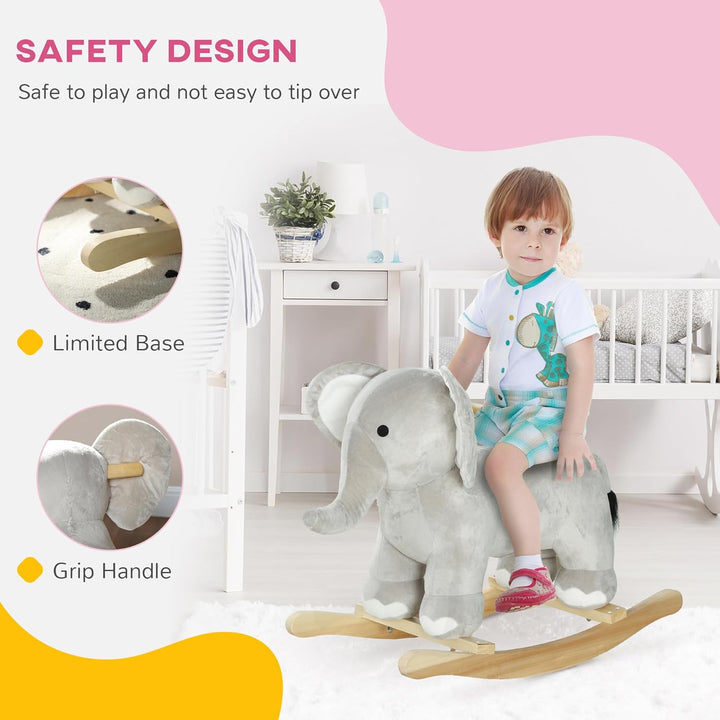 AIYAPLAY Schaukeltier Baby Schaukelelefant mit Soundfunktion und Griffen, Schaukelspielzeug mit Plüs