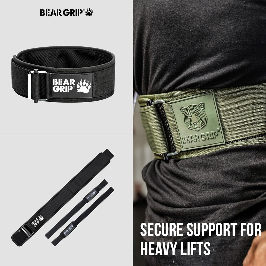 BEAR GRIP - Selbstverriegelnder Gewichthebergürtel, Premium Gewichthebergürtel für Crossfit, Powerli