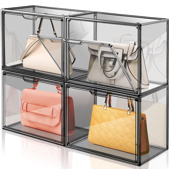 4 Packungen Transparente Kunststoff-Handtaschen-Aufbewahrungs-Organizer für Schrank, Graues Acryl-Vi