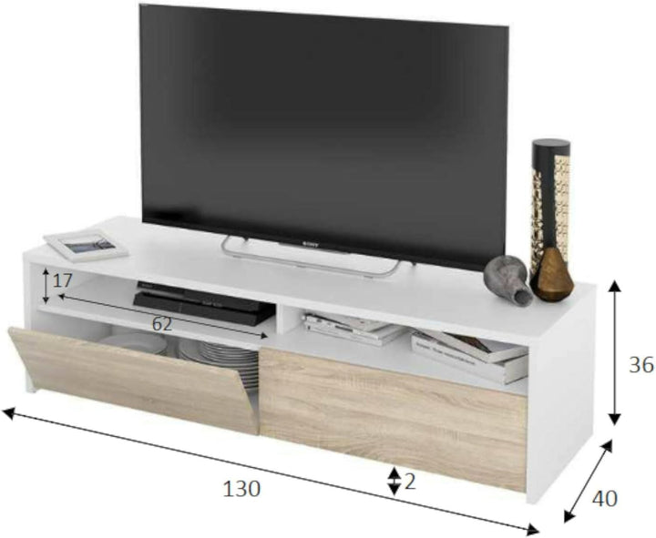 Dmora - TV-Ständer Henderson, Sideboard für Wohnzimmerfernseher mit 2 Türen, Fernsehtisch, Niedriges
