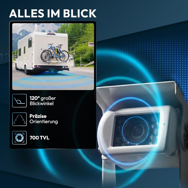 VSG24 Rückfahrkamera 7" Starter-Set Wohnmobil inkl. 2 Kameras in Weiss, Monitor, Kabel &amp; Fernbedienu