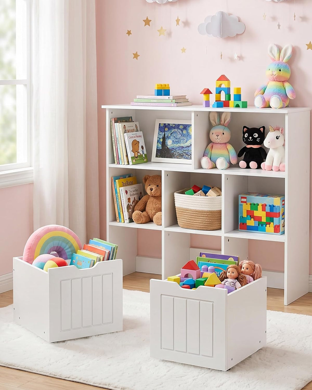 Kinderregal mit Boxen, Kinderzimmer Möbel, Spielzeugregal mit 3 Schubladen, Aufbewahrungsregal auf R