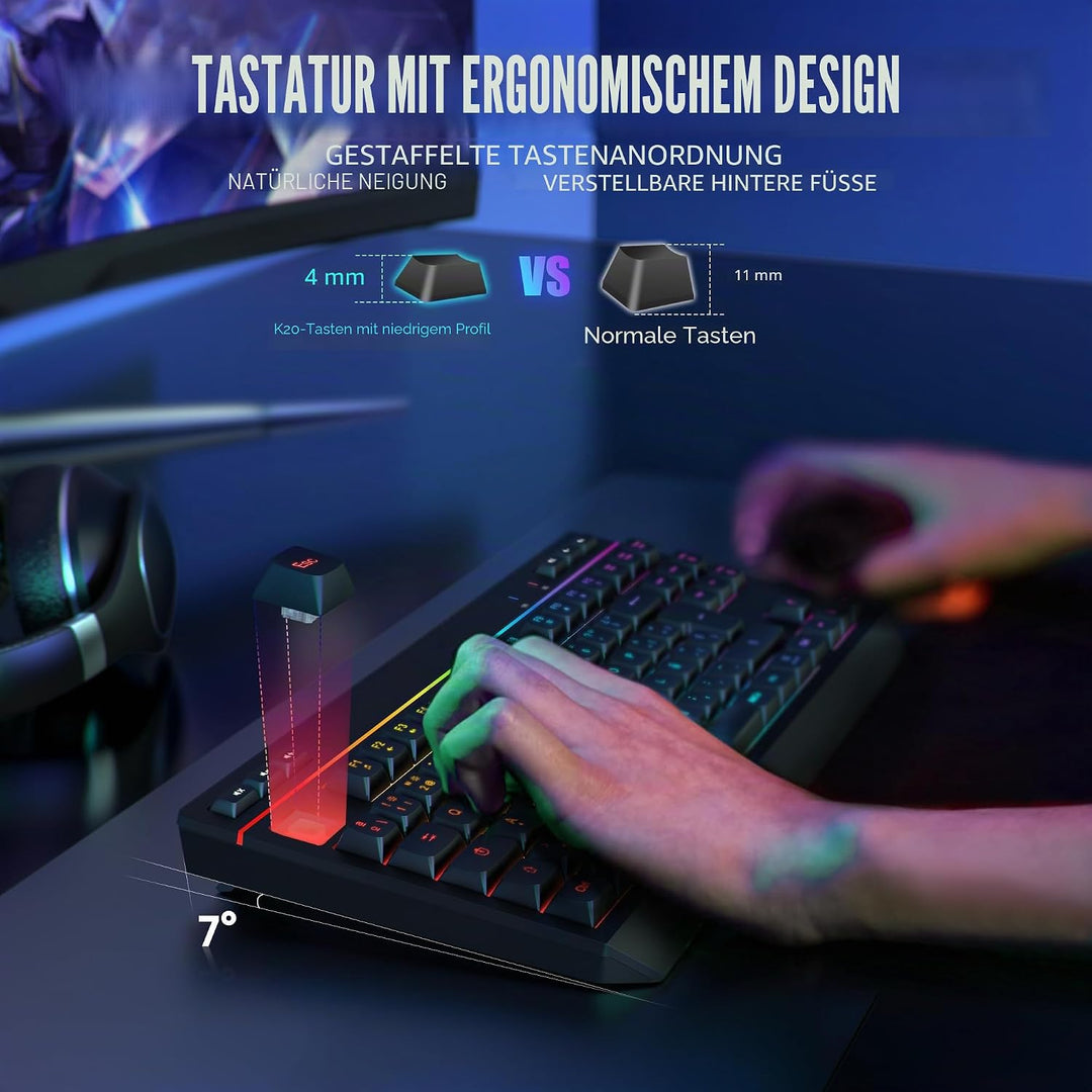 RedThunder K20 TKL Kabellose Gaming-Tastatur, einstellbare RGB-Hintergrundbeleuchtung und wiederaufl