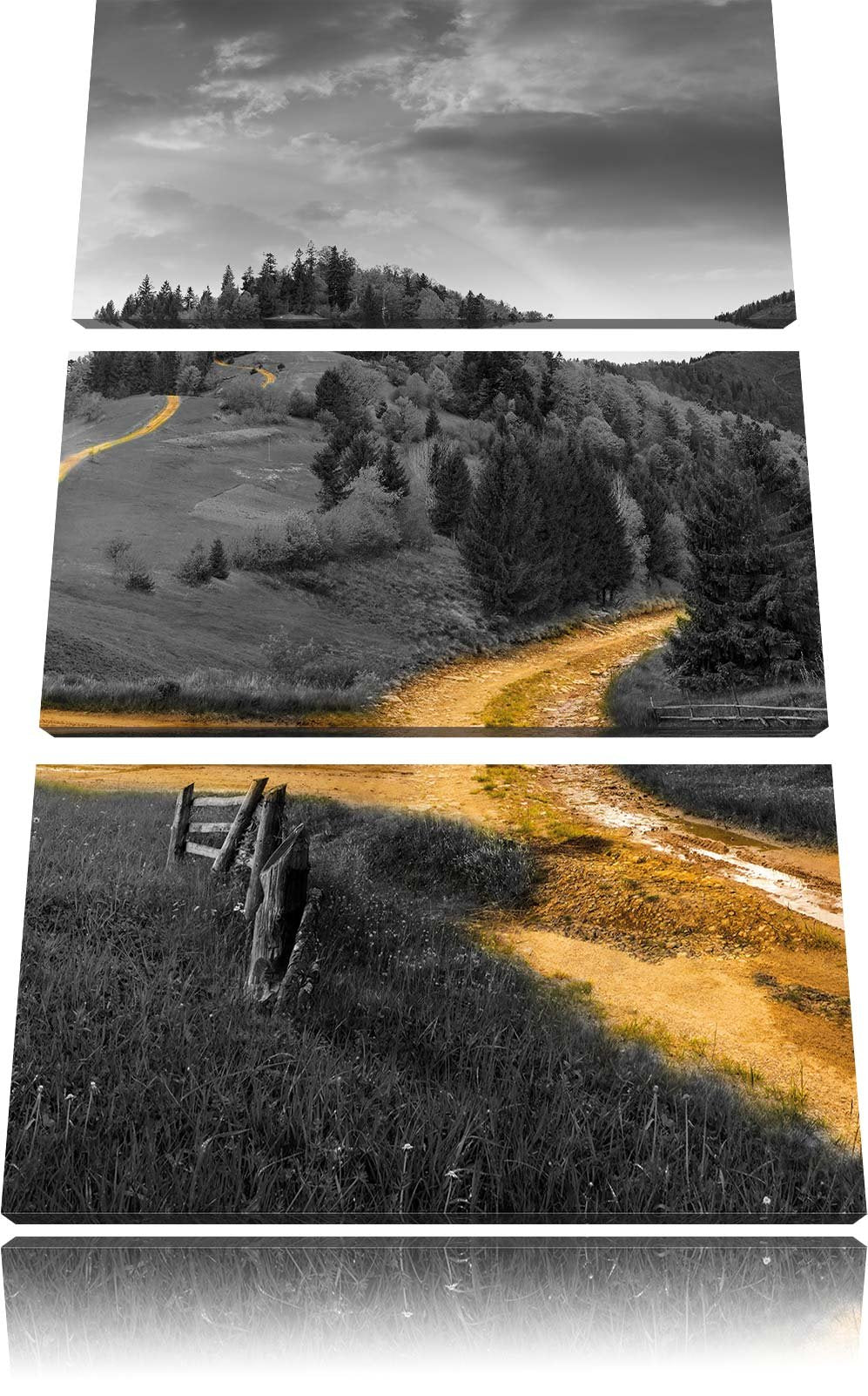 Pixxprint Verträumte Berglandschaft schwarz/weiss als Leinwandbild/Grösse: 3 Teilig (120x80) cm/Wand