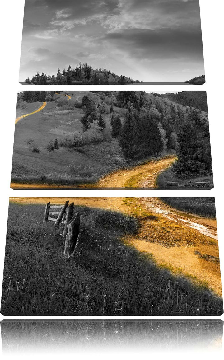 Pixxprint Verträumte Berglandschaft schwarz/weiss als Leinwandbild/Grösse: 3 Teilig (120x80) cm/Wand