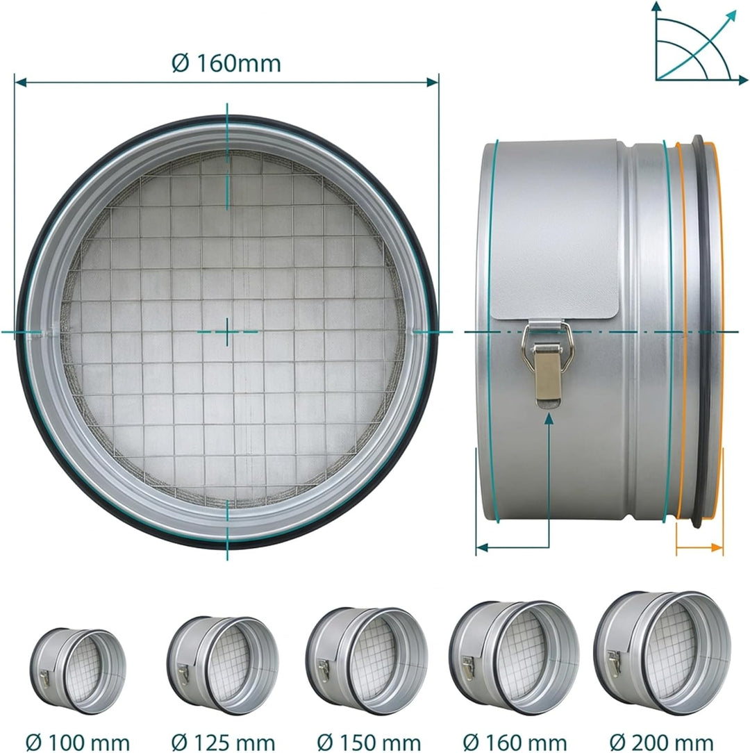 Easy Act Grobstaubfilter rund Ø 160 mm für Zuluft, Rohrfilter aus verzinktem Stahl zur Grobpartikel-