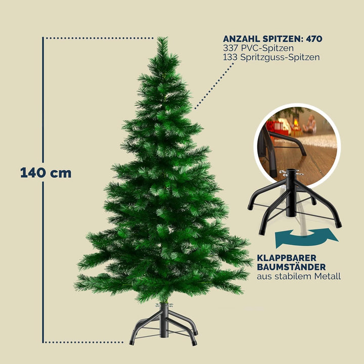 CASARIA® Weihnachtsbaum künstlich 140cm Mix PVC Spritzguss PE mit Ständer 470 Spitzen wie echt Schne