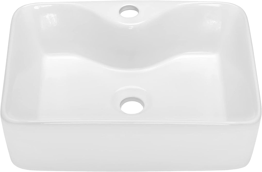 VBChome Waschbecken 48 x 38 cm Keramik mit Hahnloch Weiss Waschtisch Rechteckig Handwaschbecken Aufs