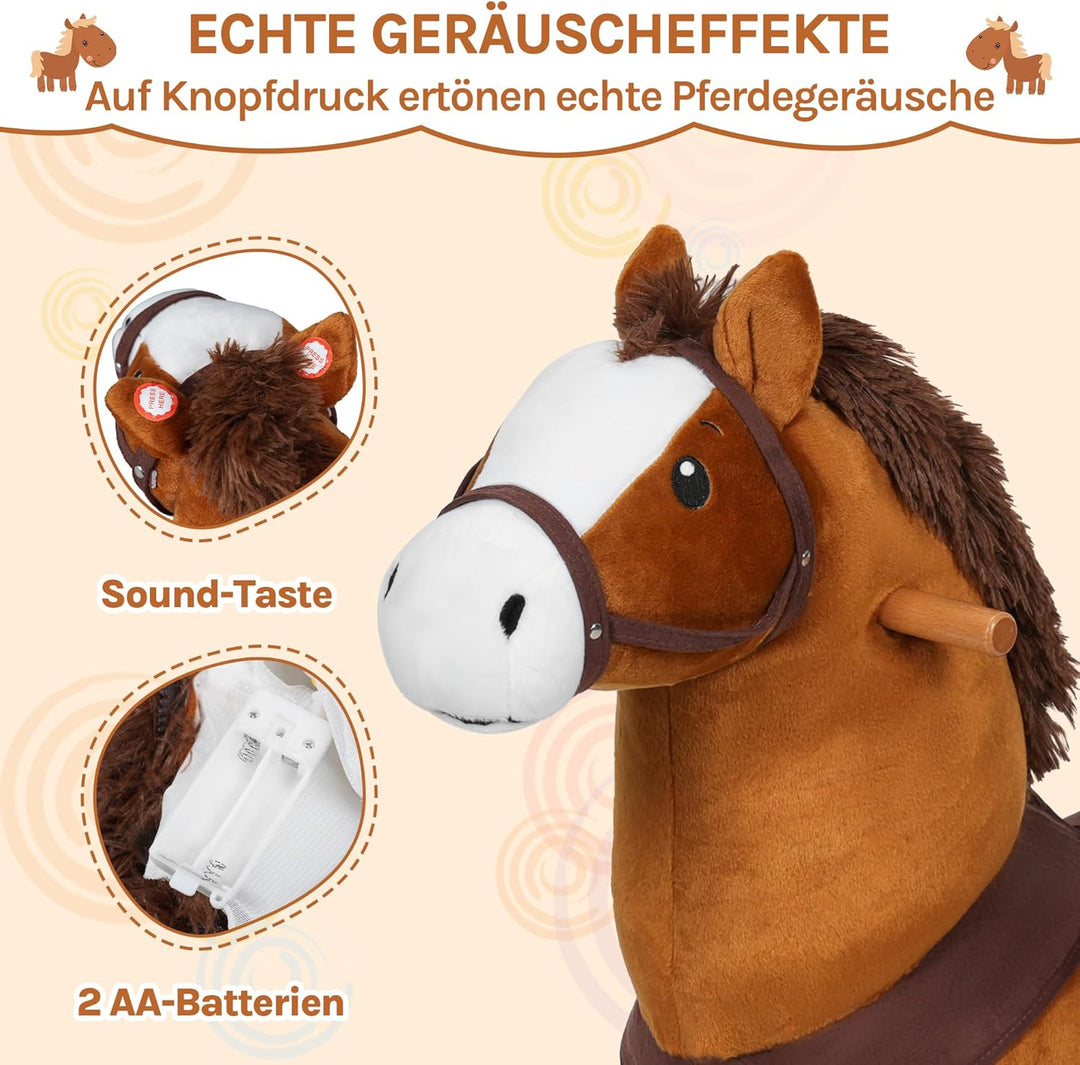 WOLTU Stehpferd auf Rollen, Reitpferd mit Klangfunktion für Kinder ab 4 Jahren, Plüschpferd zum Sitz