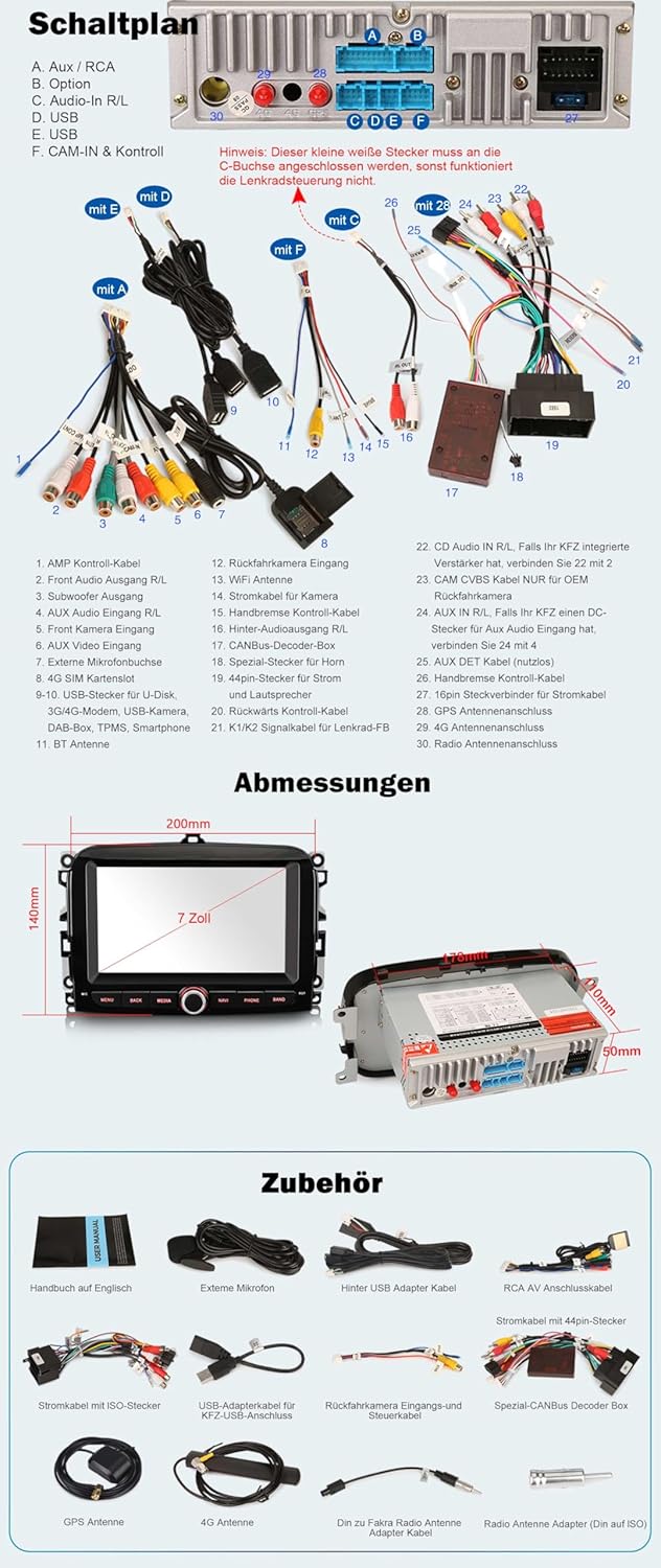 Erisin 8-Kern 4GB RAM+64GB ROM Android 16 GPS Autoradio Bluetooth mit Navigation für Fiat 500L 2012-
