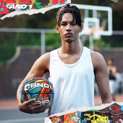 AND1 Supreme Grip Rubber Basketball & Pump Bundle- Official Size 7 (29.5”) Streetball, Made for Indo