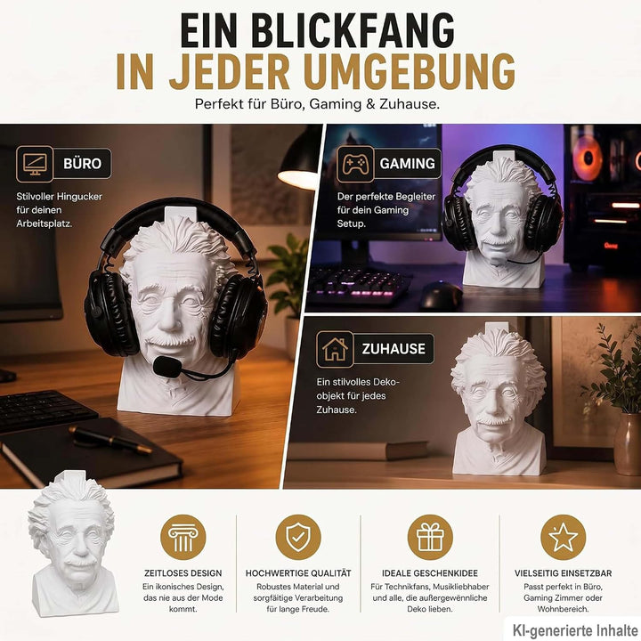 Einstein Kopfhörerhalter – Headset Ständer für Kopfhörer &amp; Headsets – Büste Schreibtisch Deko &amp; witz