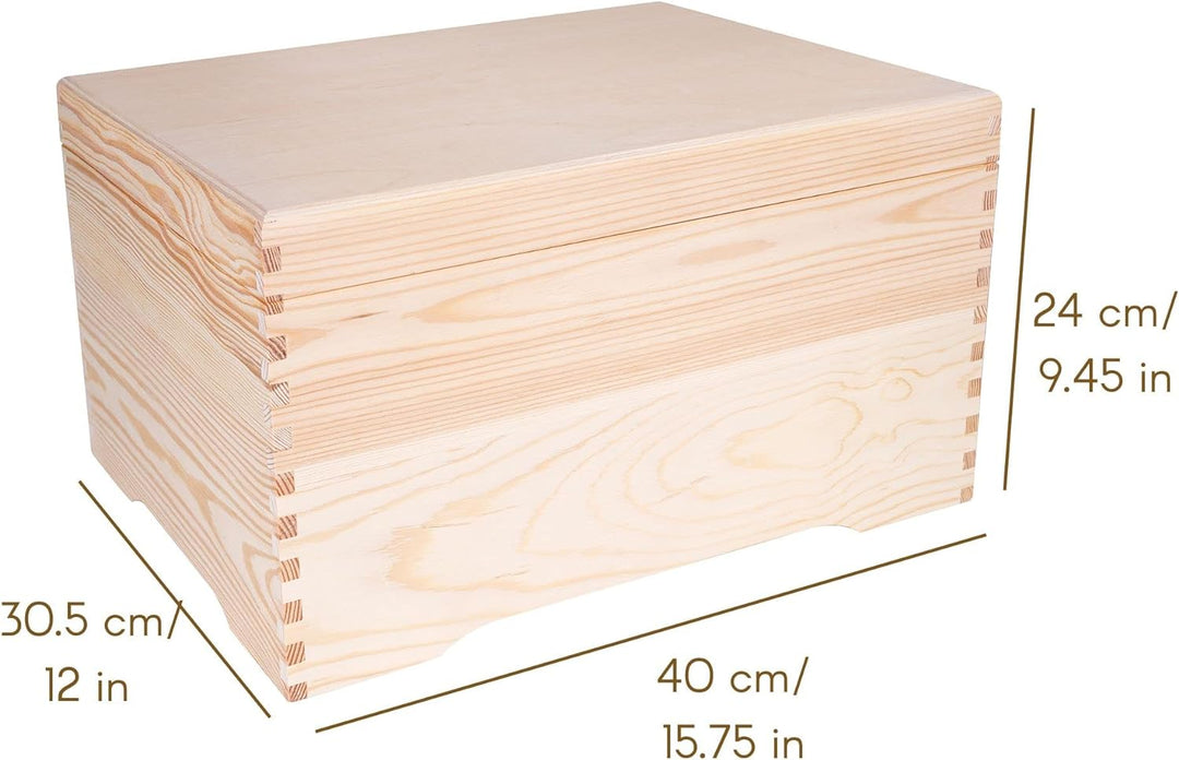 Creative Deco XXL Grosse Holz-Kiste Holztruhe mit Deckel | 40 x 30,5 x 24 cm | Erinnerungsbox Holzbo