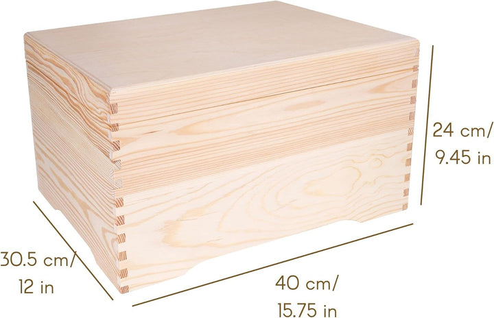 Creative Deco XXL Grosse Holz-Kiste Holztruhe mit Deckel | 40 x 30,5 x 24 cm | Erinnerungsbox Holzbo