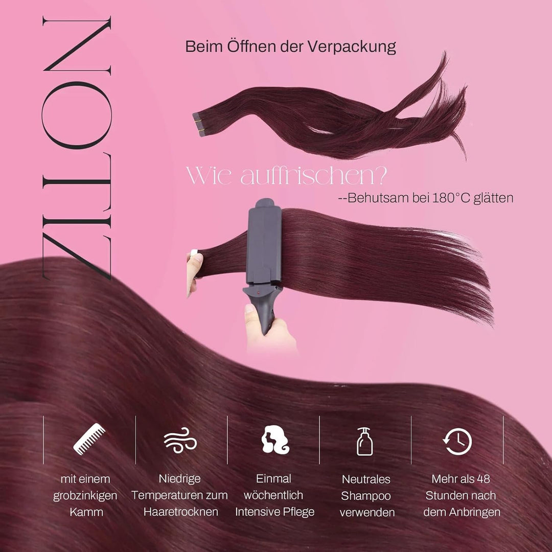 Moresoo Tape Extensions Echthaar Rotwein Haarverlängerung Echthaar Extensions Tape 35 cm #99J Weinro