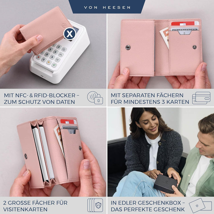 VON HEESEN® Visitenkartenetui Leder mit RFID-Schutz - Platz für 50 Visitenkarten - 6 Fächer - Visite
