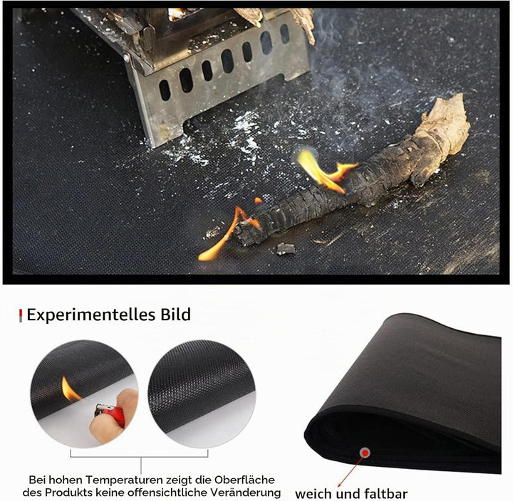 Feuerfeste Matte 60x52cm - Hitzebeständig bis 550°C - Für Kamin, BBQ, Grill &amp; Feuerstelle, Feuerscha