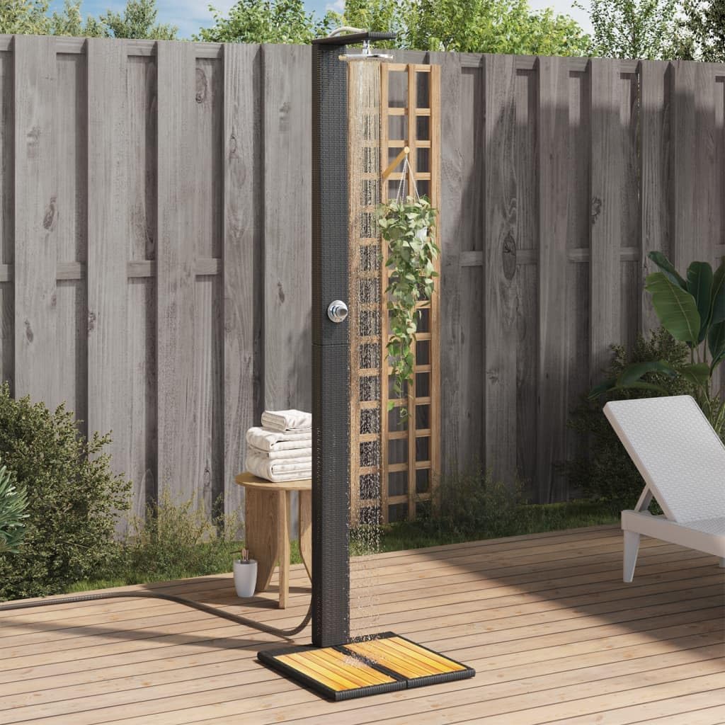 Faroom Rattan Gartendusche mit 180° Regenduschkopf Grosser Pooldusche mit Lattenboden Outdoor Dusche