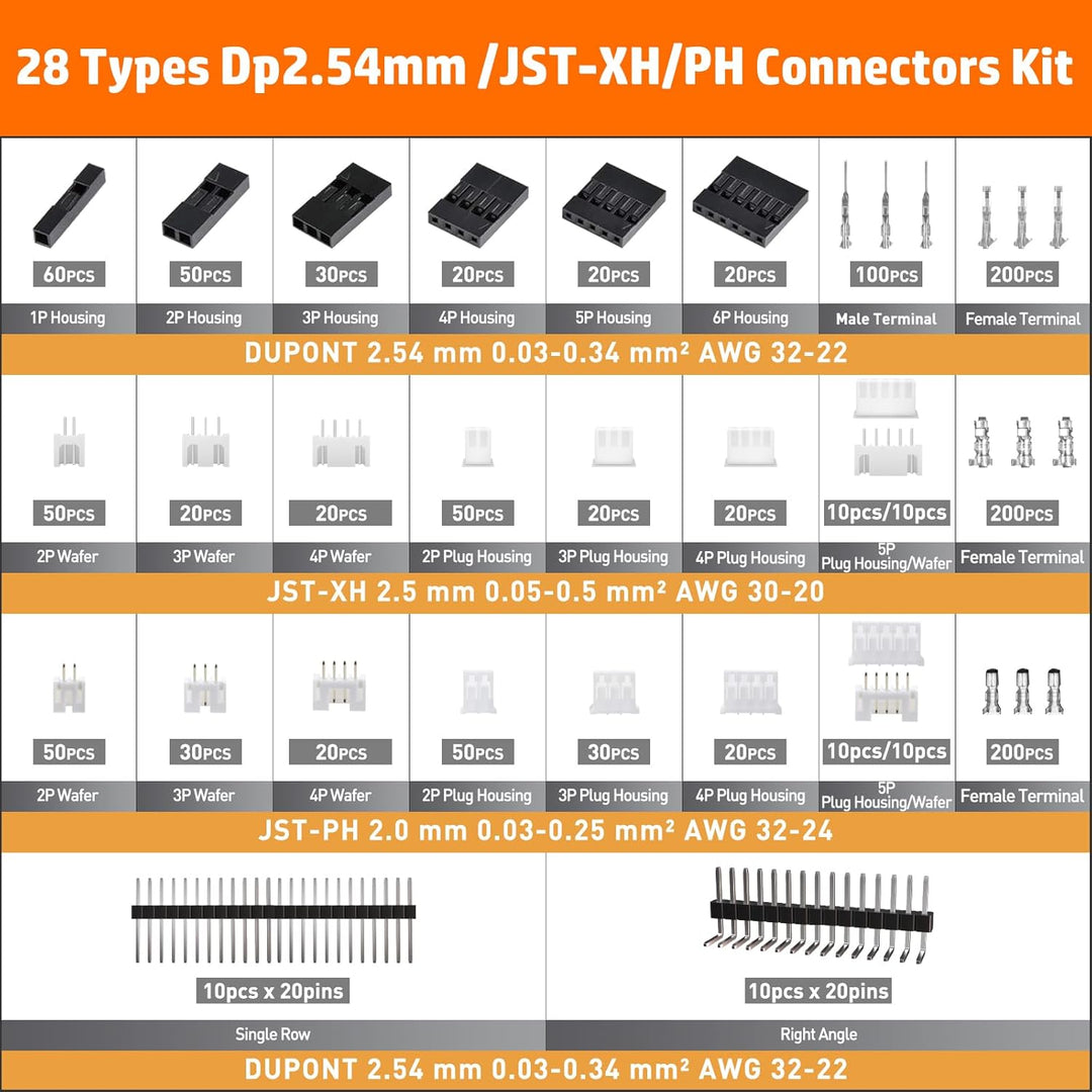 PEBA Crimpzange Stecker Set - 28 Stile JST-PH 2,0/JST-XH/Dupont 2,54mm Steckverbinder Kit mit Abisol