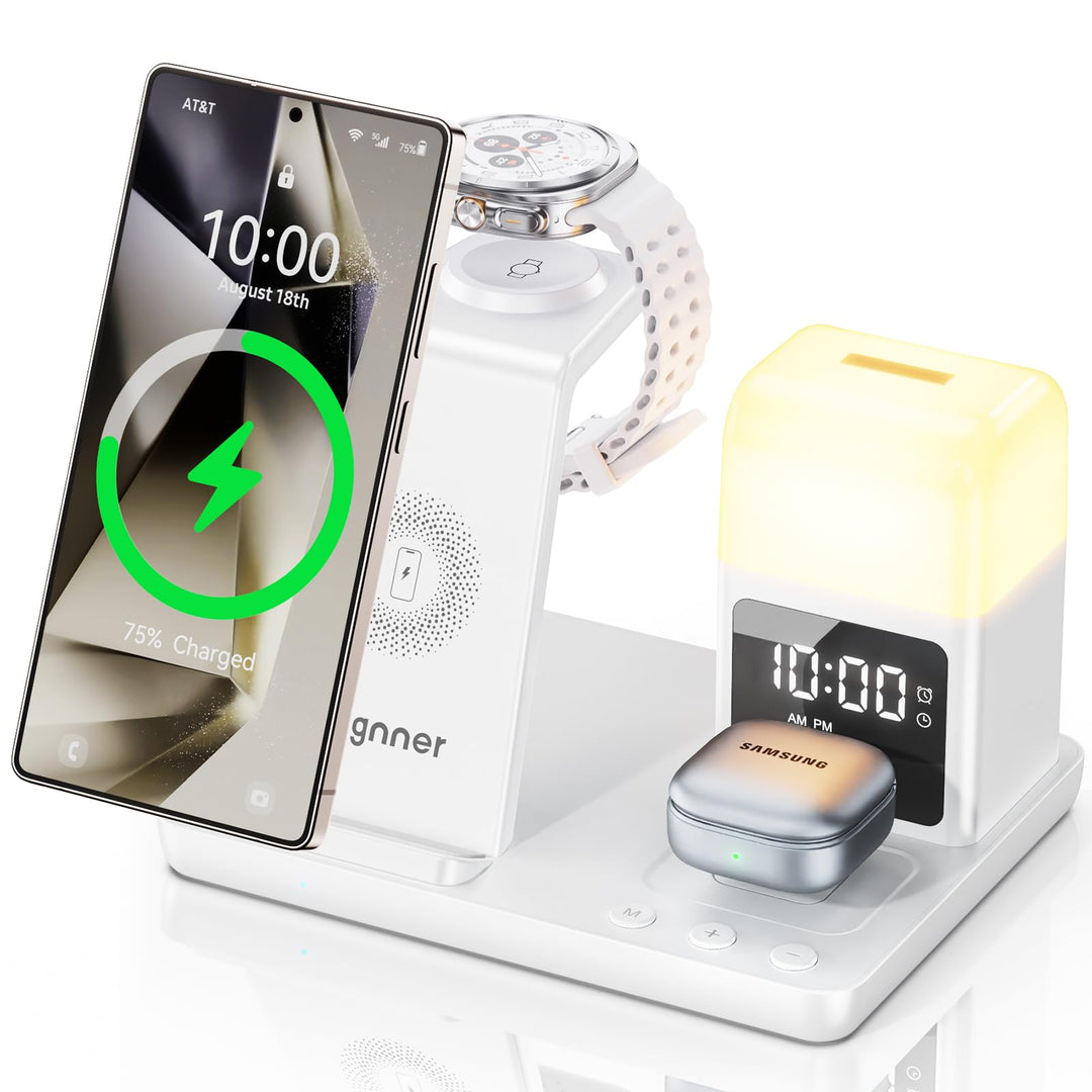 6 in1 Upgradierter Induktive Ladestation für Samsung mit Wecker & 3-Farben-Licht | Wireless Charger