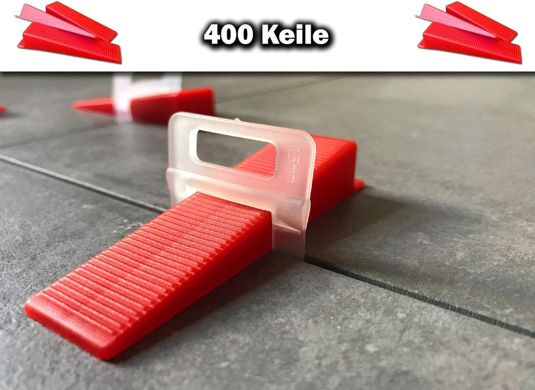400 Keile - KACHEL GOTT® Fliesen Nivelliersystem - 1,0mm 1,5mm 2,0mm 2,5mm 3,0mm Zuglaschen Zange Ke