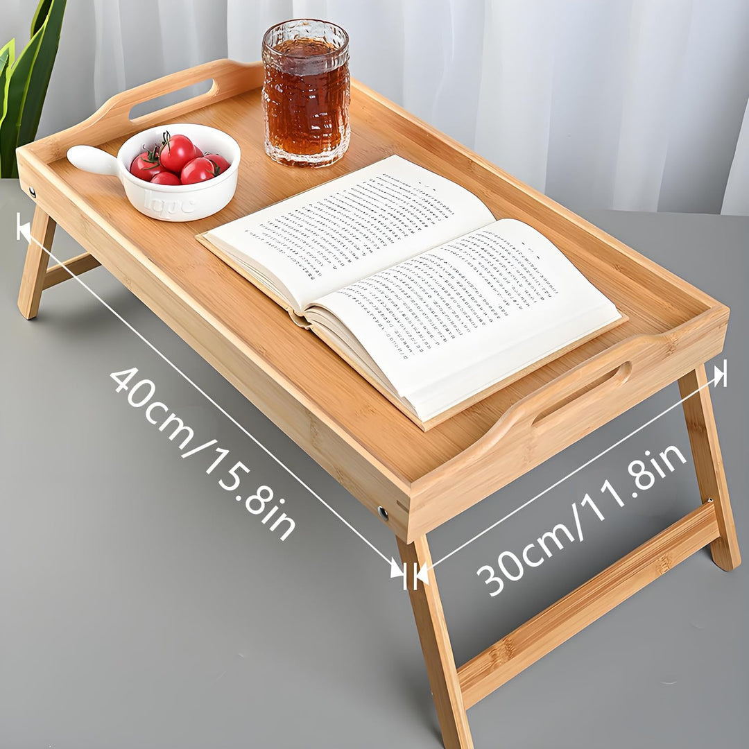 Betttisch Klappbar, Bambus Betttablett Serviertablett Frühstückstablett mit Beinen und Griffen, Tabl